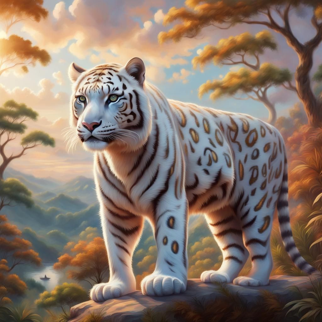 Hybrid Tiger-Leopard Henna Art in Jungle Scenery