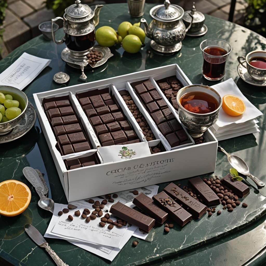 Exquisite Chocolate Box Still Life in Detailed Matte Paintin...