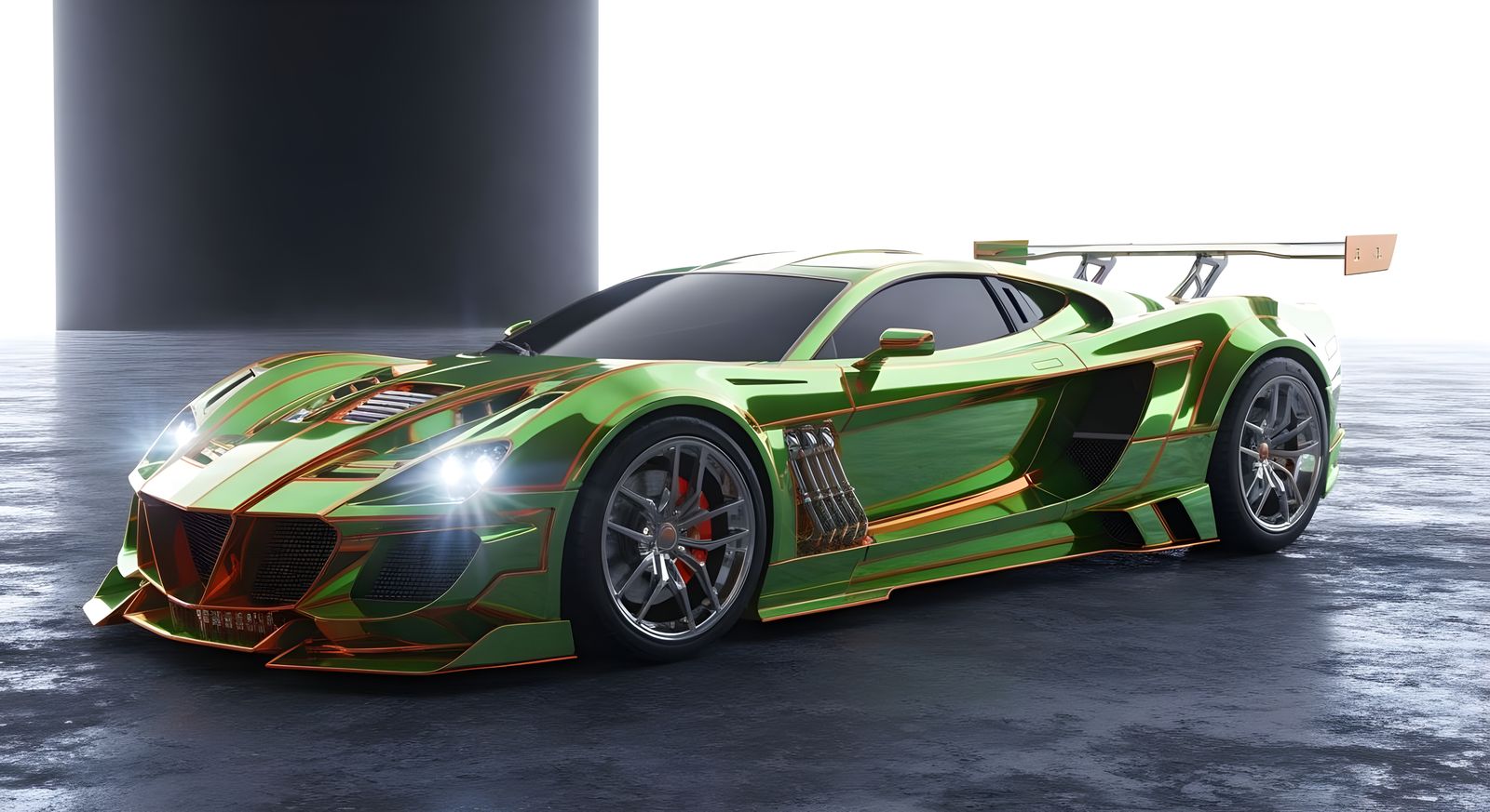 Alien Supercar on Eerie Planet in Chrome Style