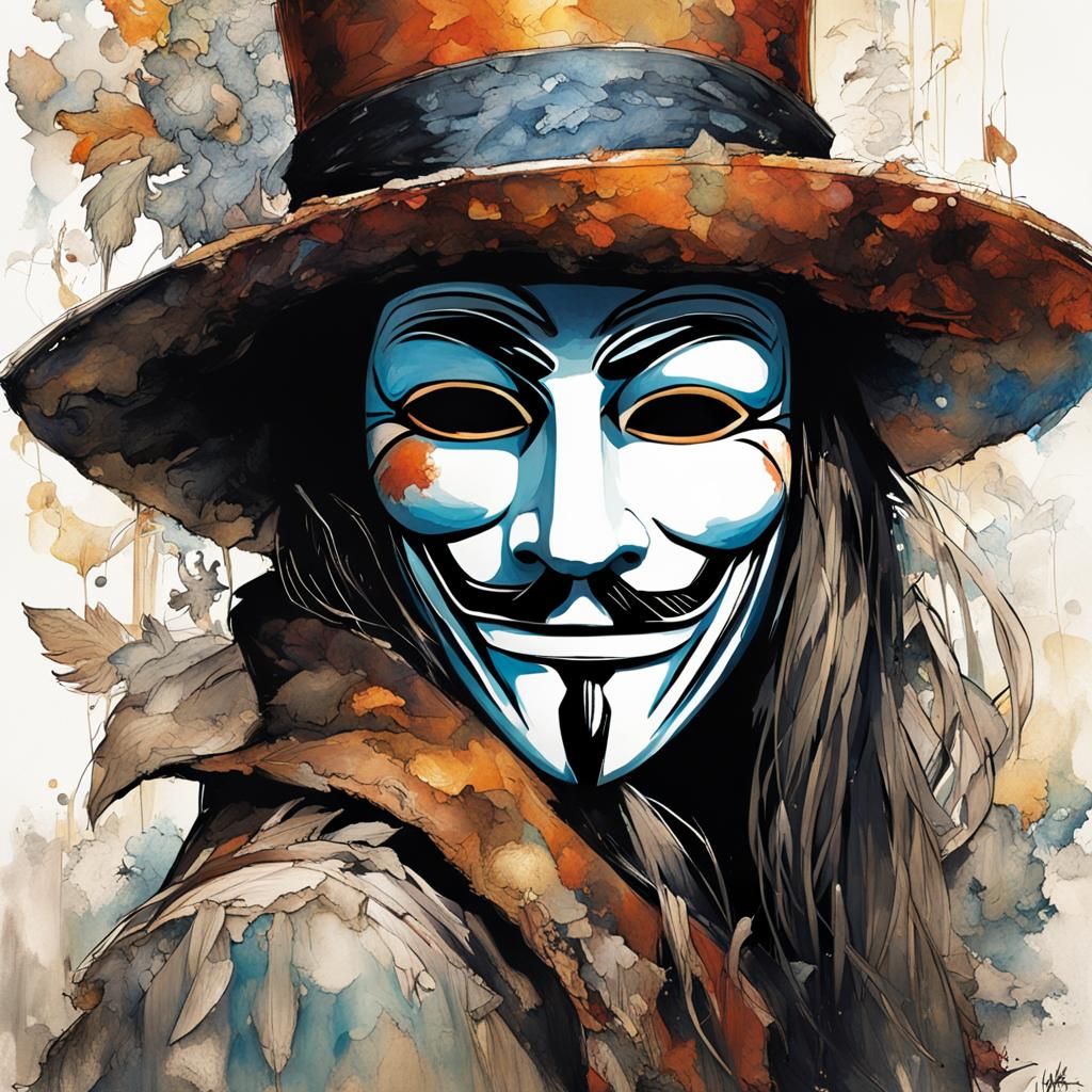 Woman Behind Guy Fawkes Mask: Detailed Portrait