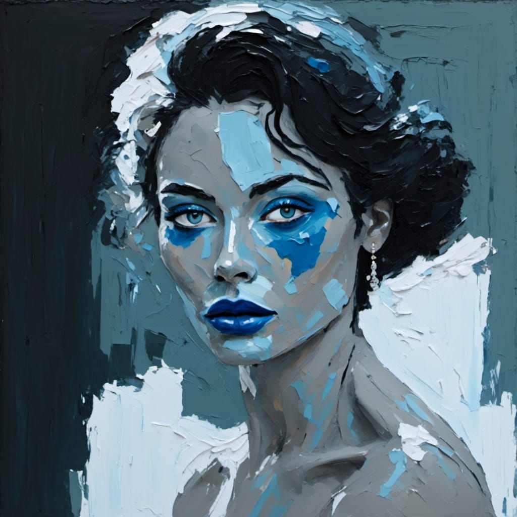 Dramatic Black and White Portrait with Impasto Texture