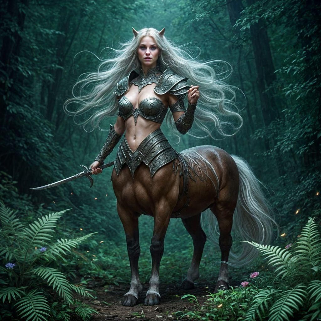 Female Centaur Warrior in Enchanted Forest