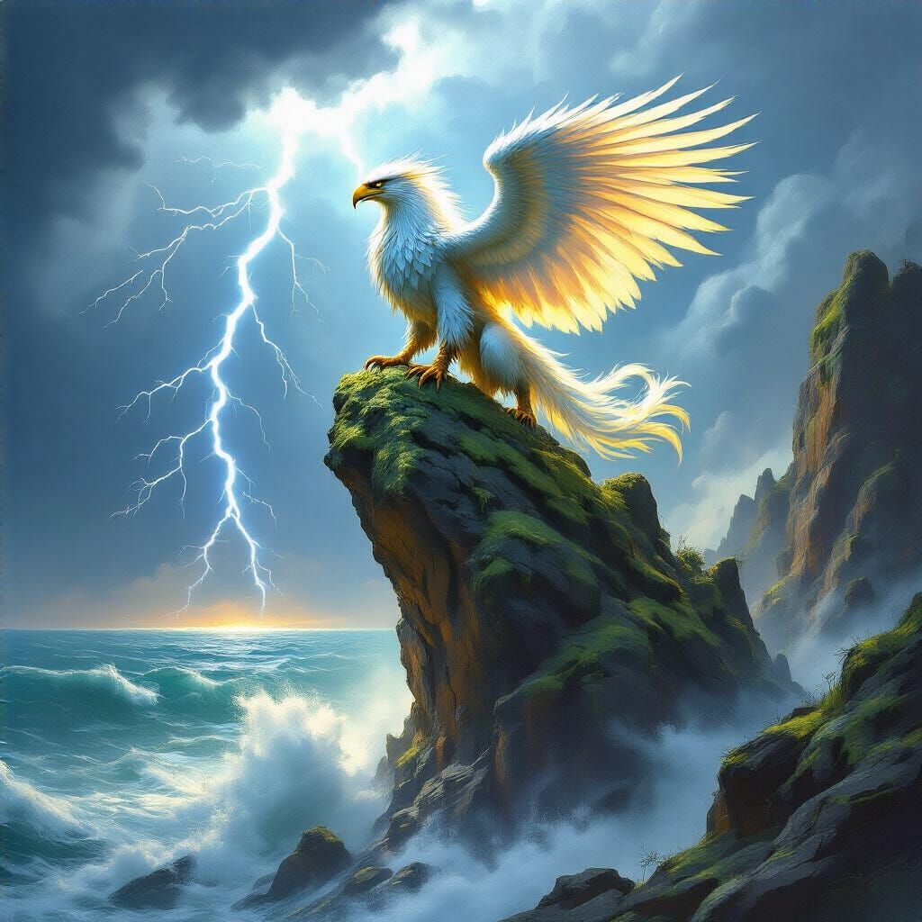 Majestic Griffin Above Stormy Seas in Fantasy Art Style