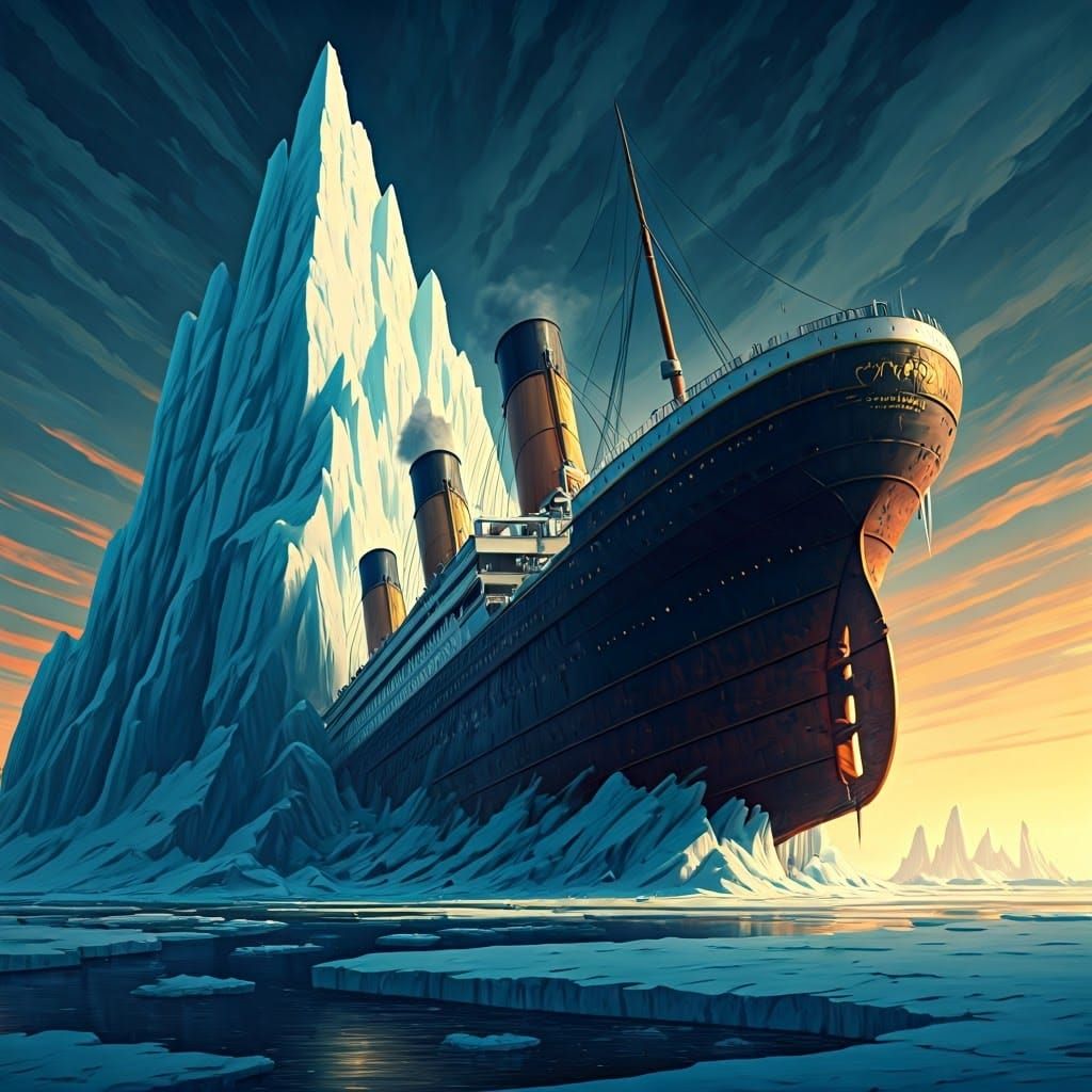 Titanic-esque Shipwreck on Ice in Dystopian Style