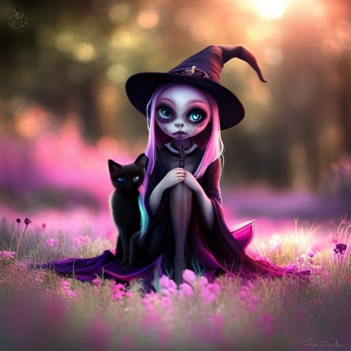 Intricate Skeleton Creature with Kitten in Fantasy Art