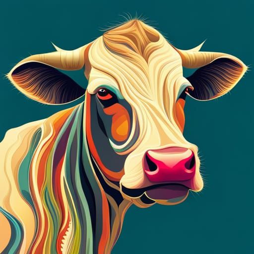 Abstract Cow Painting with Fractal Vector Details