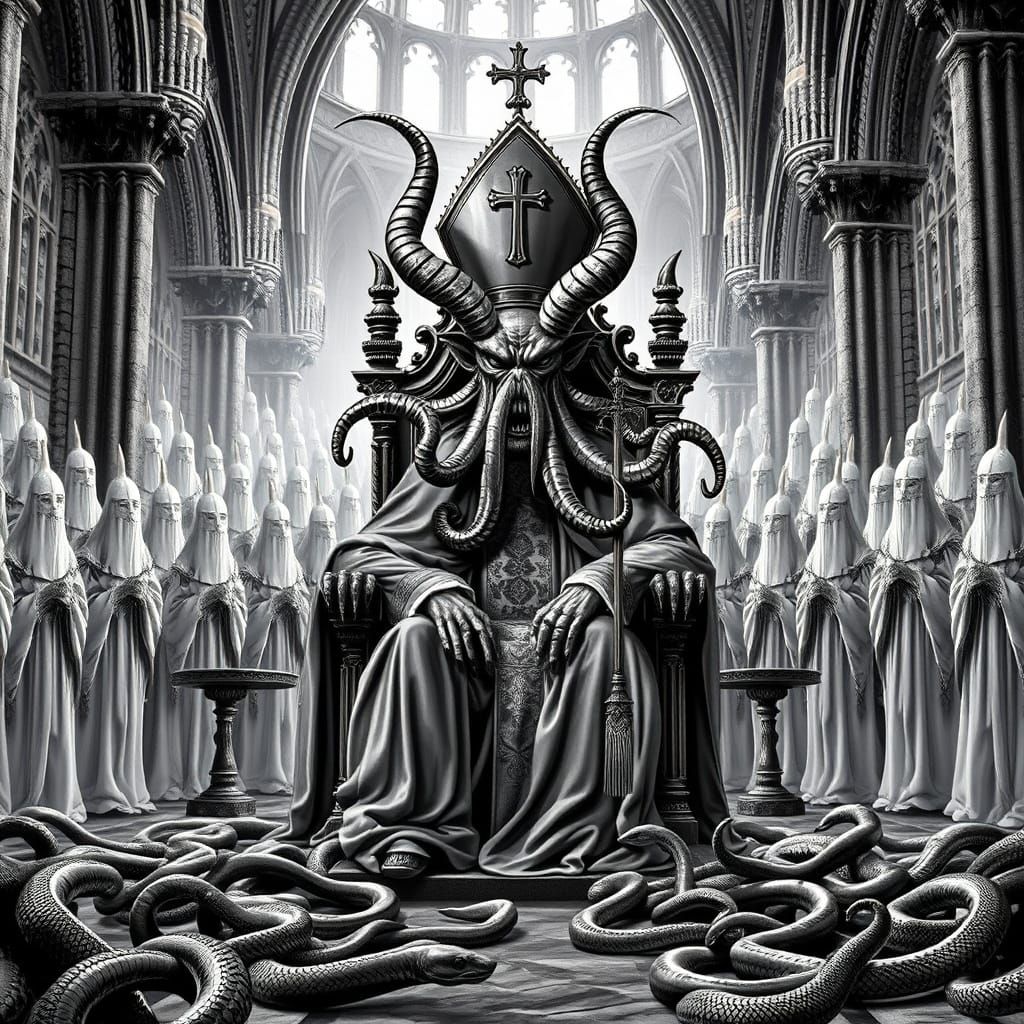 Demon Cardinal on Baroque Throne, Gustave Dore Style