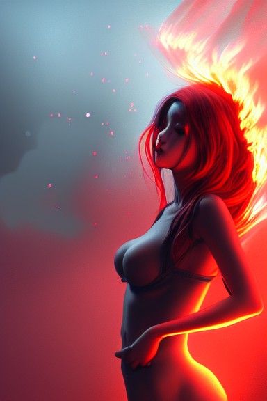 Ethereal Fire Girl in Volumetric Lighting