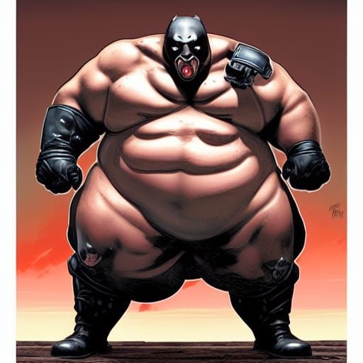 Obese Bane Caricature in Comic Book Art Style