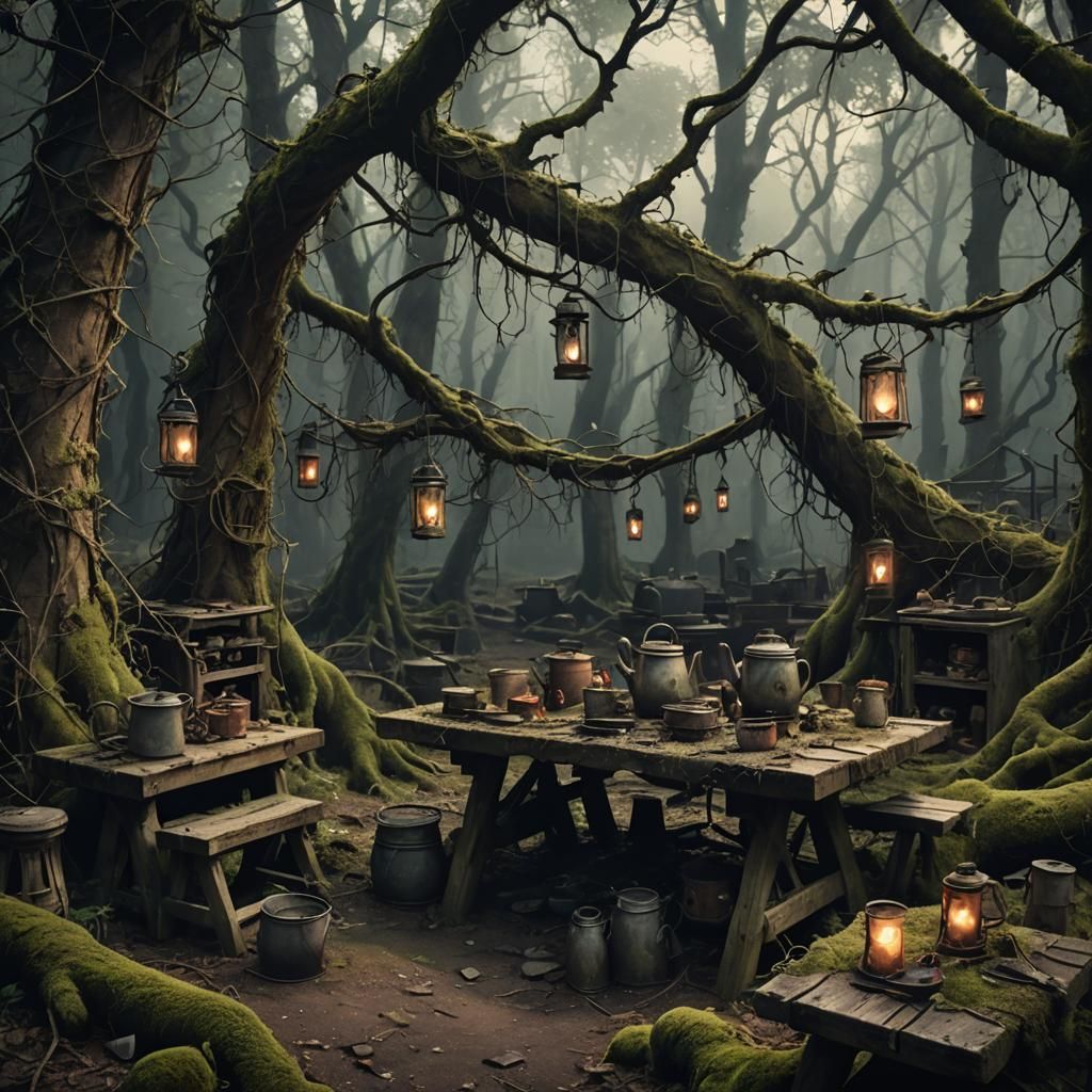 Eerie Abandoned Campsite in Gothic Landscape