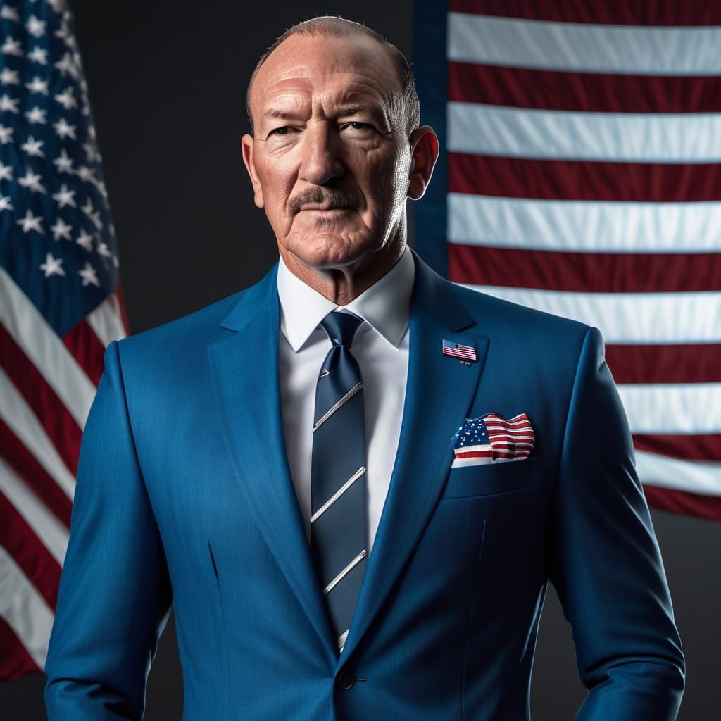 Hyper-Realistic Digital Art of Stan Smith in Blue Suit