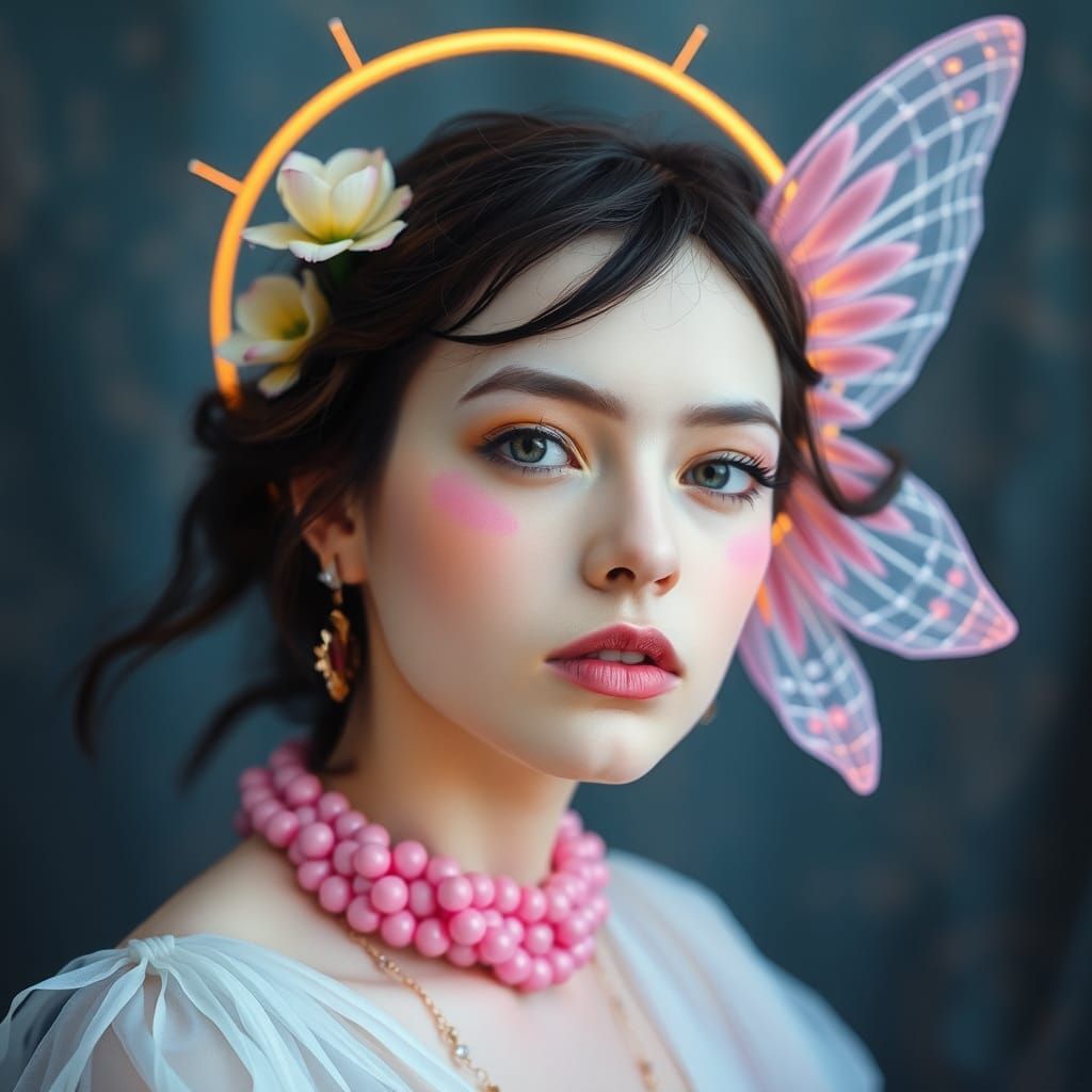 Ethereal Fairy Portrait in Art Screen Print Style