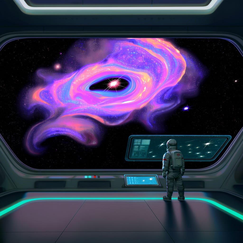 Astronaut Gazes at Liquid Starlight Nebula