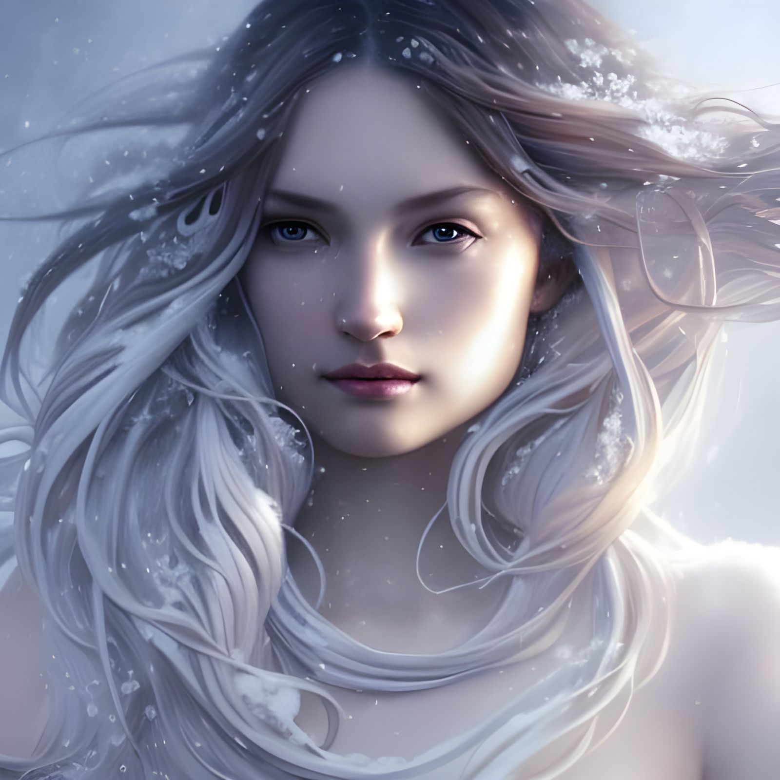 Snow Goddess Portrait in Art Nouveau Style