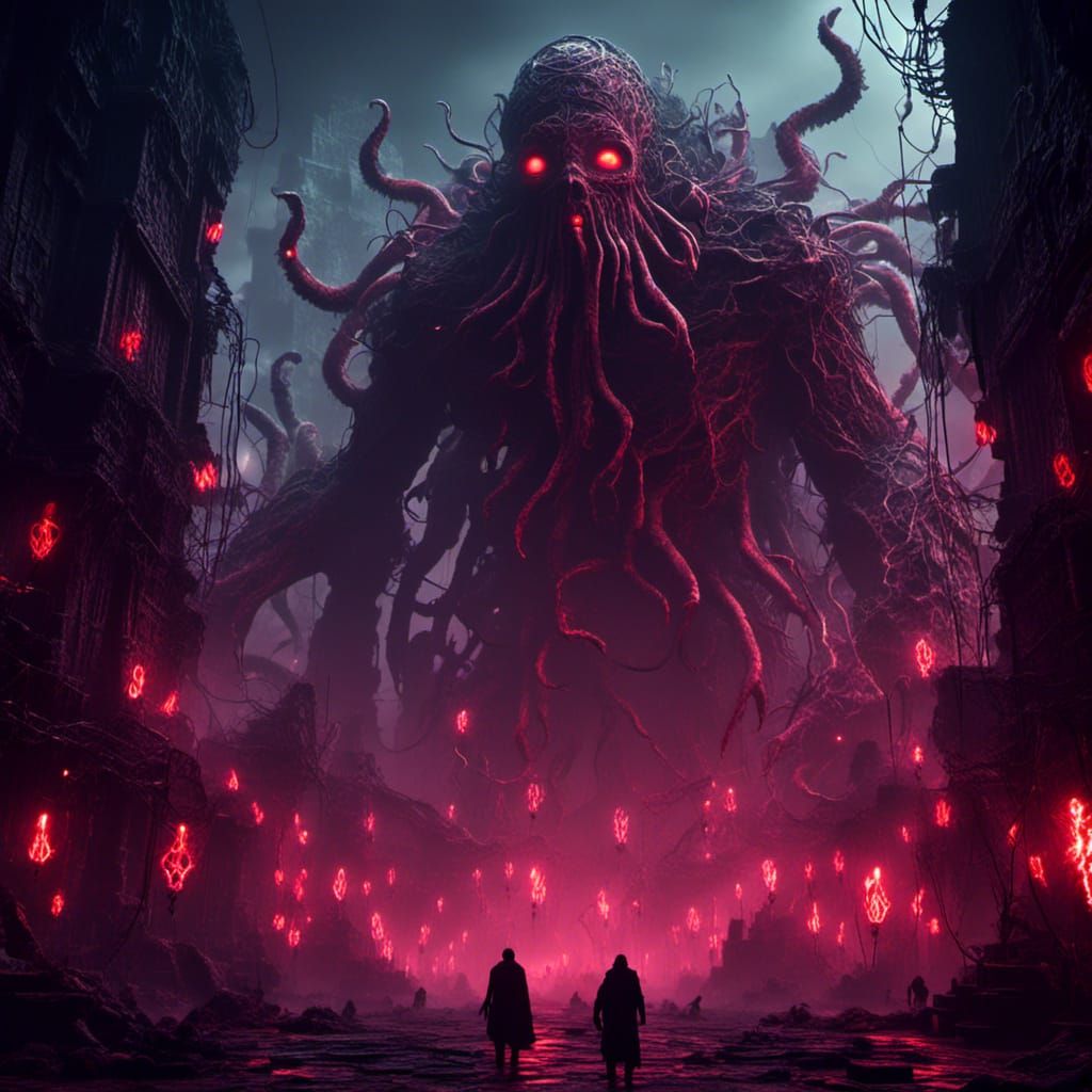 Lovecraftian Warlock Towers Over Metropolis