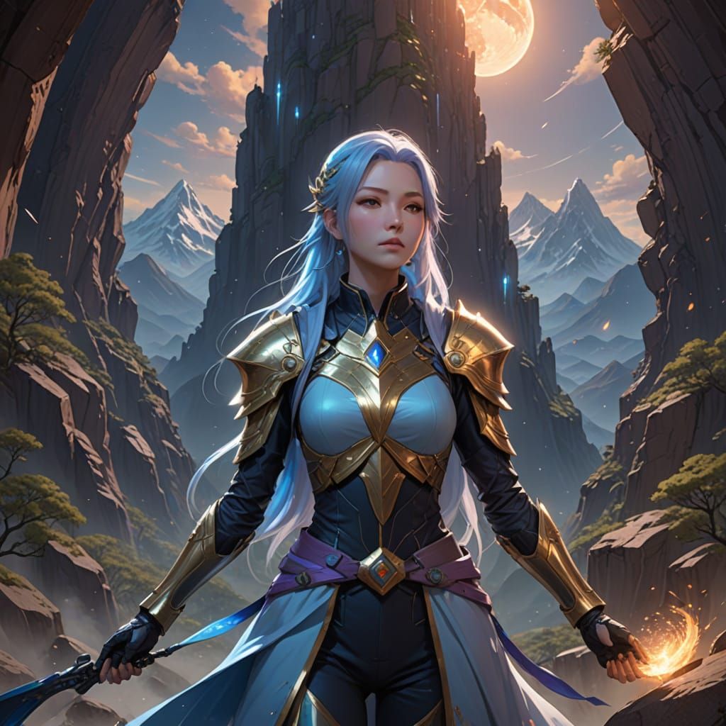 Ethereal Pleiadian Goddess on a Celestial Mountain