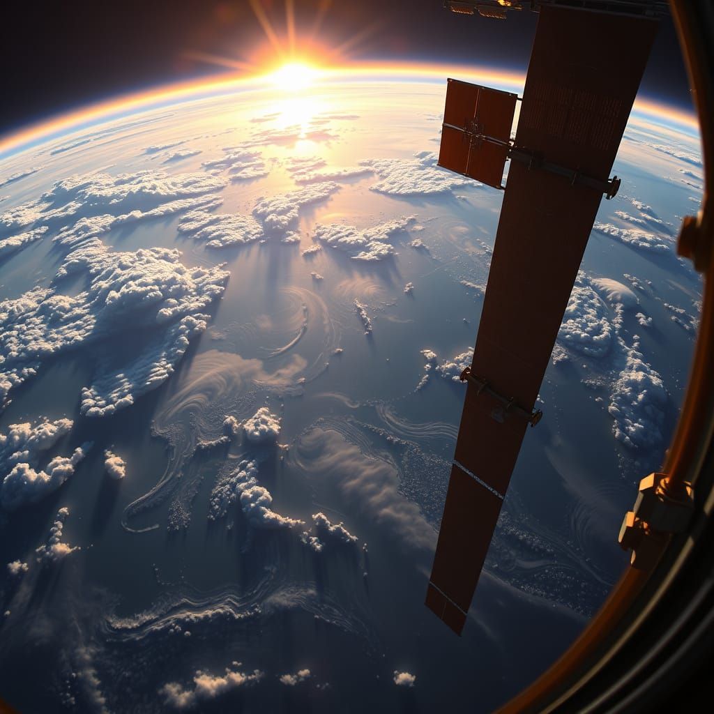 Earthrise from ISS: Photorealistic Space View at Dawn