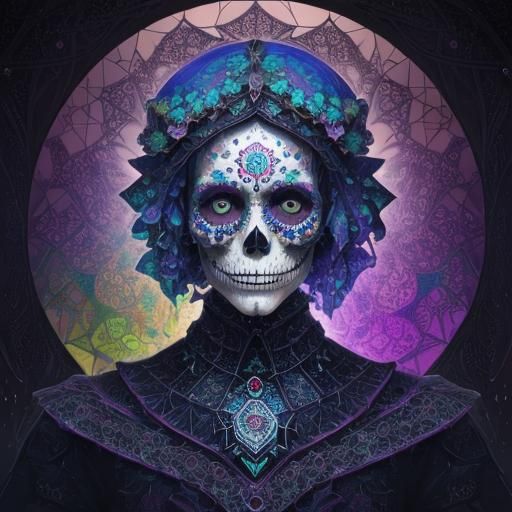 Intricate Fractal Mosaic of a Surreal Sugar Skull