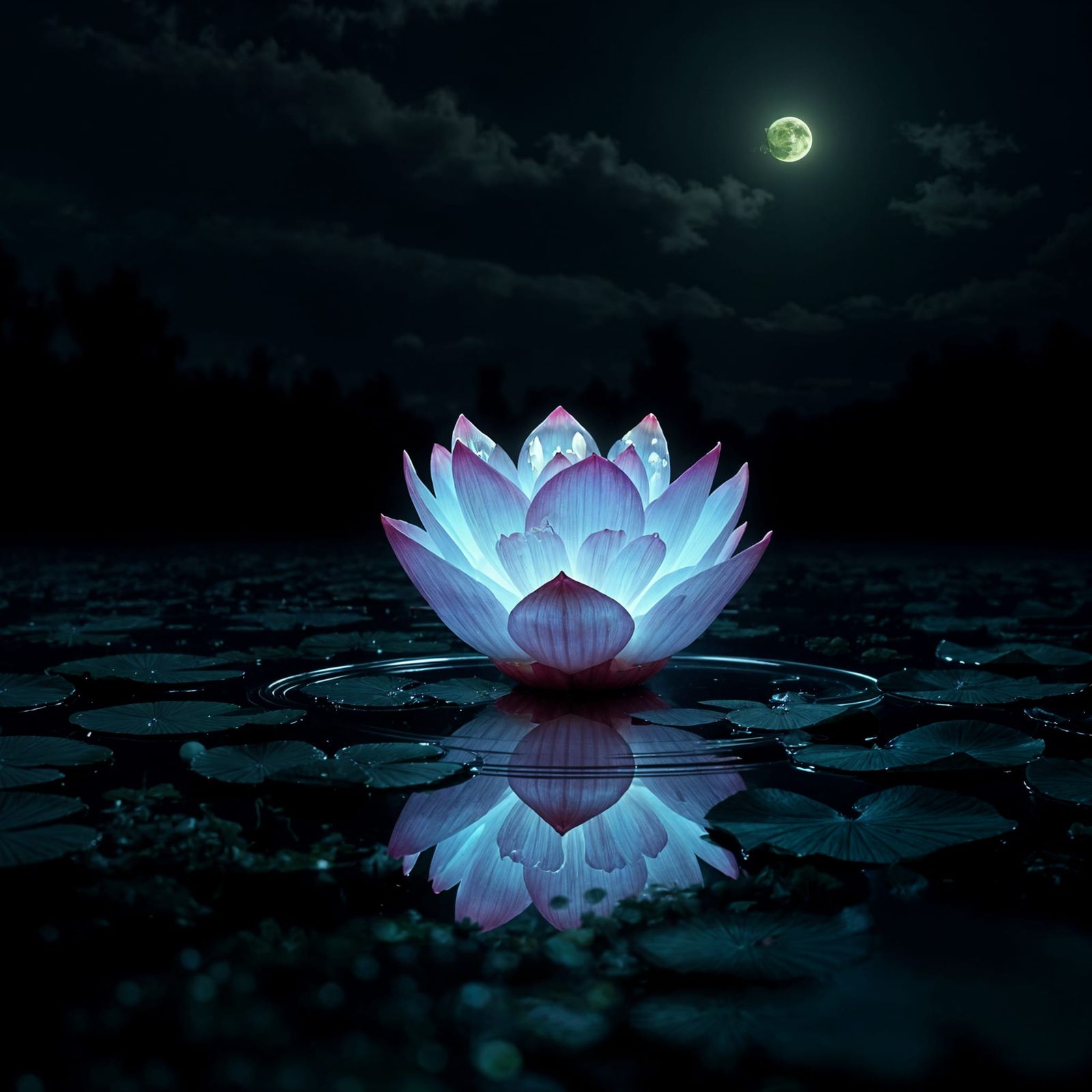 Ethereal Crystal Lotus Reflecting Moonlight