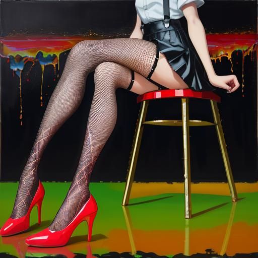 Glamorous Neo-Impressionist Legs in Fishnet Stockings