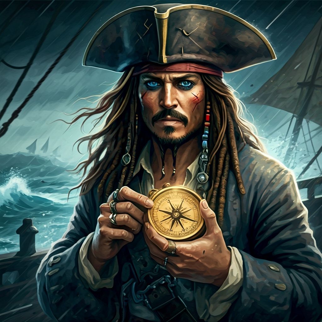 Jack Sparrow Navigates Stormy Seas with Iconic Compass