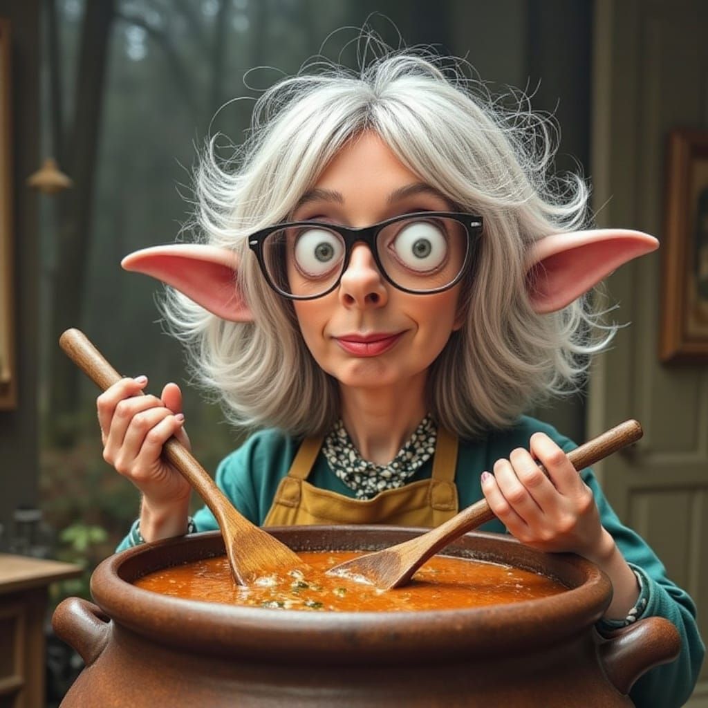 Silver-Haired Witch Brews Cottagecore Potion