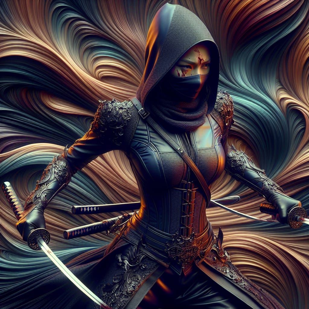 Elegant Assassin with Katanas: Matte Painting Concept Art