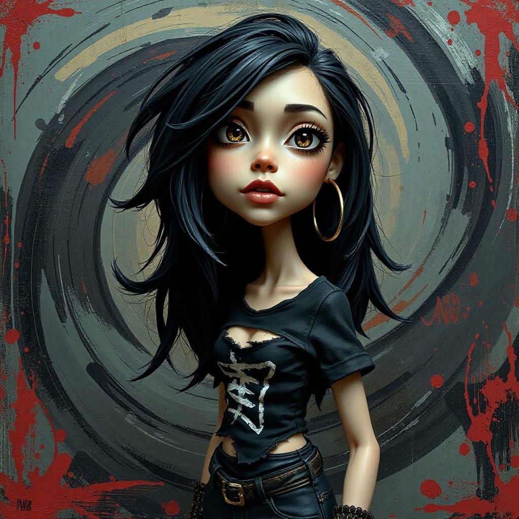 Cartoon Latina Punk Girl in Abstract Expressionist Style
