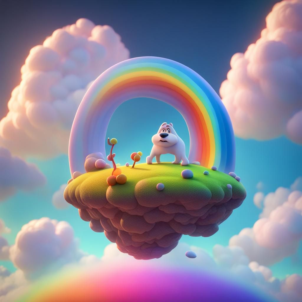 Rainbow Dog in Space: Pixar-Style 3D Art