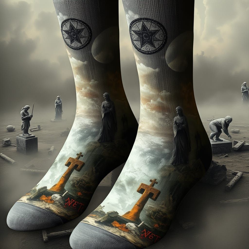 Surreal Dreamscape Socks with Decaying Stone Textures