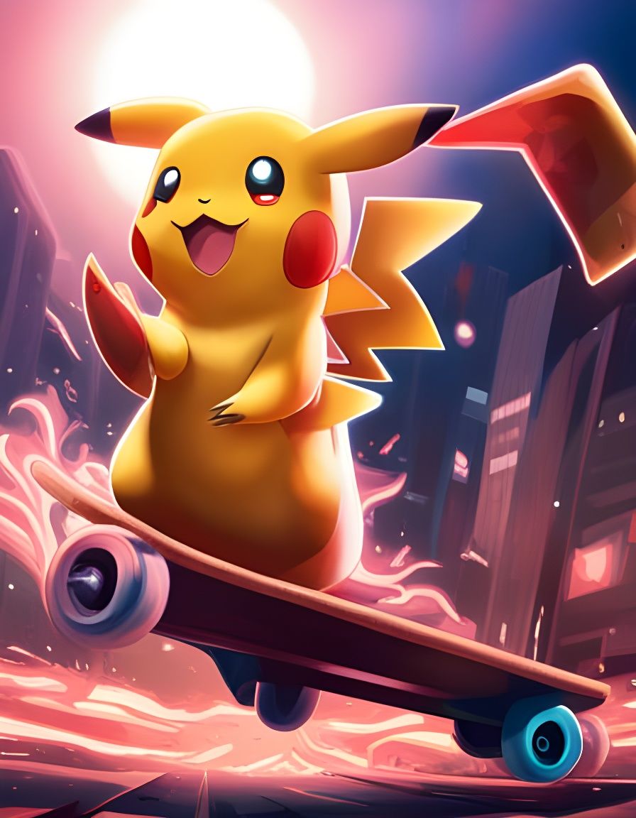 Pikachu and Charmander Skateboarding: Splash Art