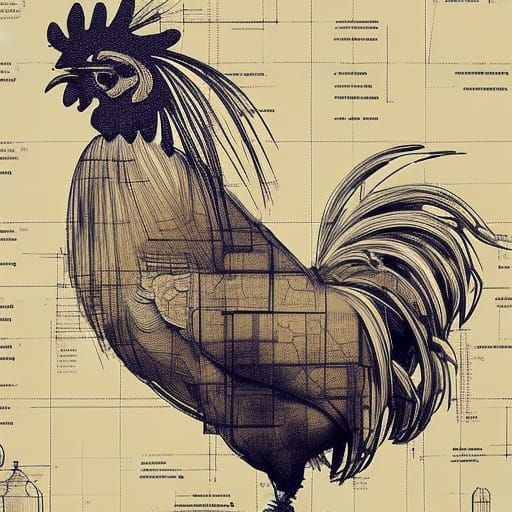 Detailed Rooster Schematics in Leonardo da Vinci Style