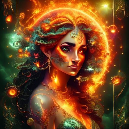 Ethereal Goddess Embodies Elemental Forces