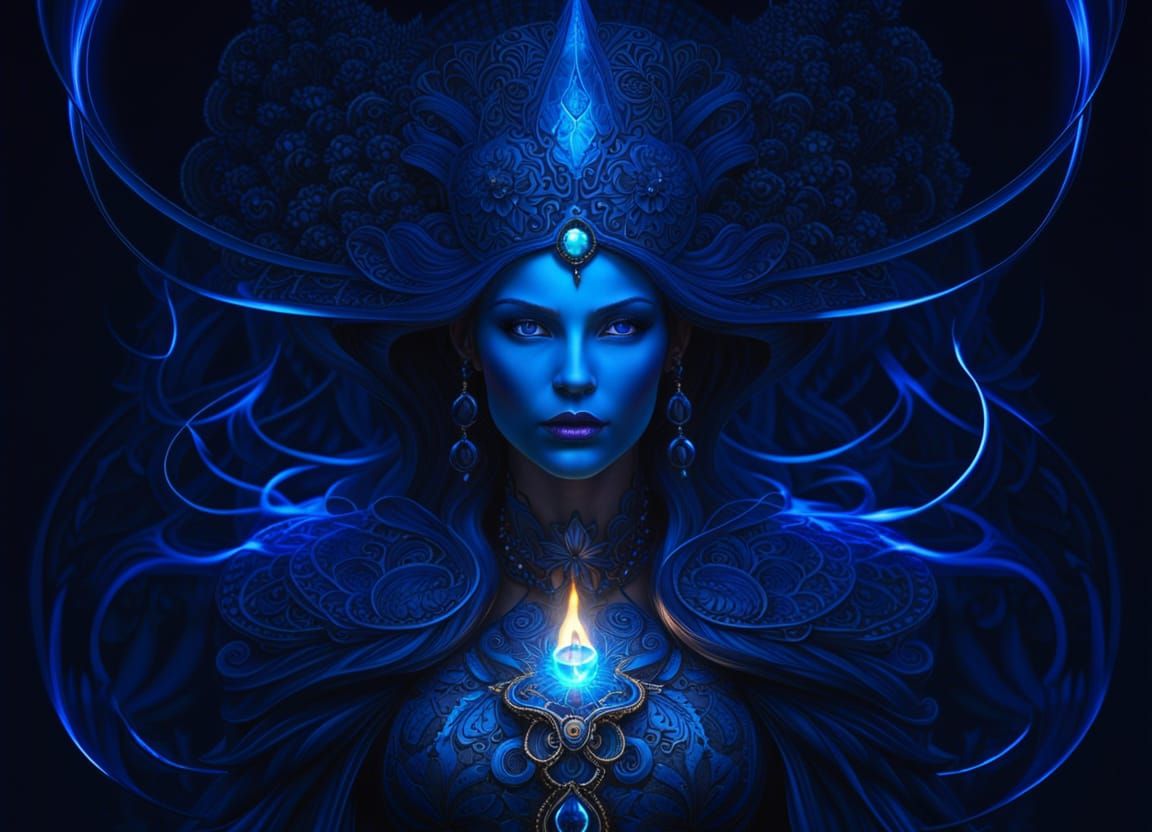 Ethereal Witch Channels Quantum Magic in Electric Blue