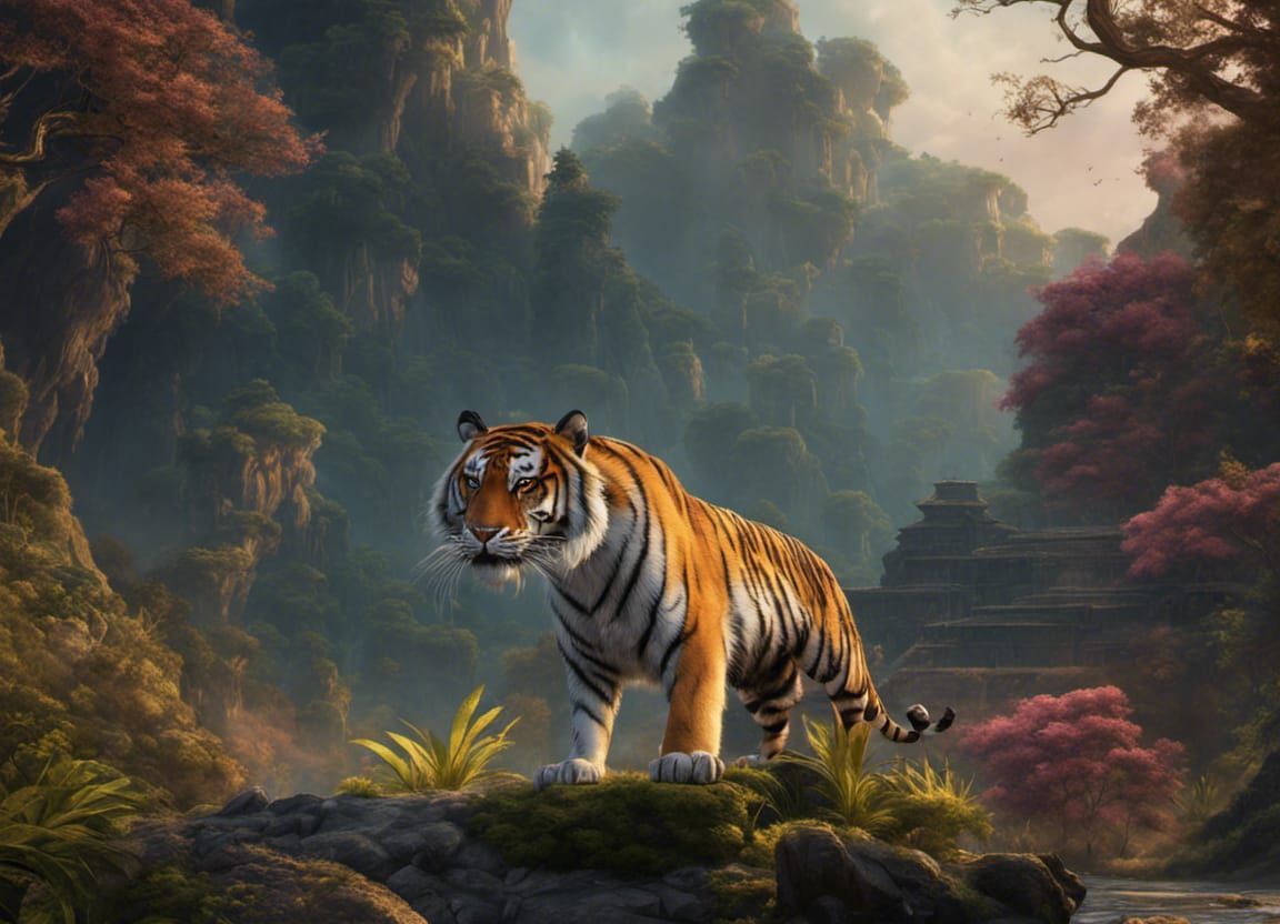 Tiger in Indian Landscape: Detailed Matte Painting