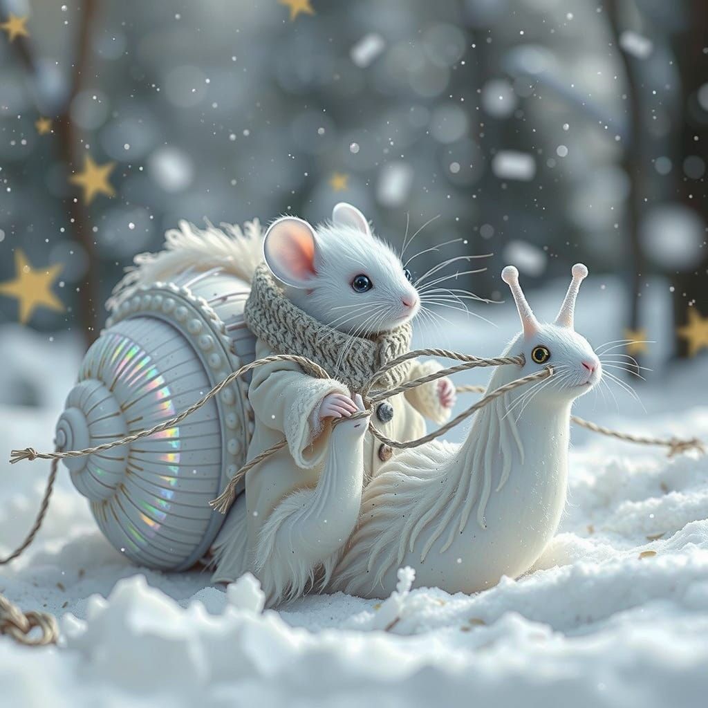 Whimsical Winter Wonderland with Mouse and Snail Carriage