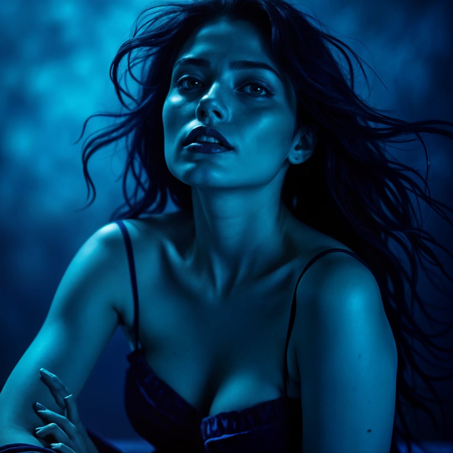 Hyperrealistic Blue Velvet Portrait