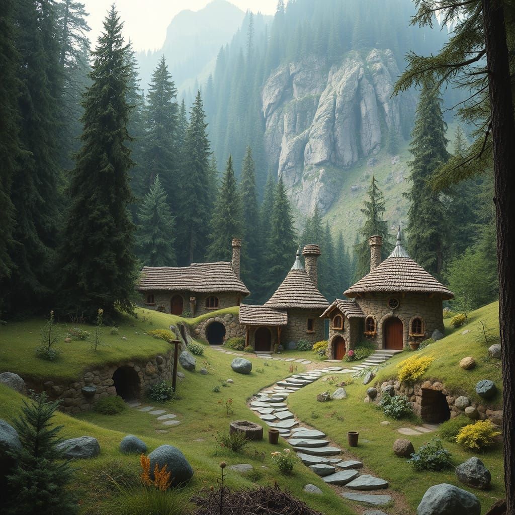 Whimsical Gnomish Village Hidden in the Forest