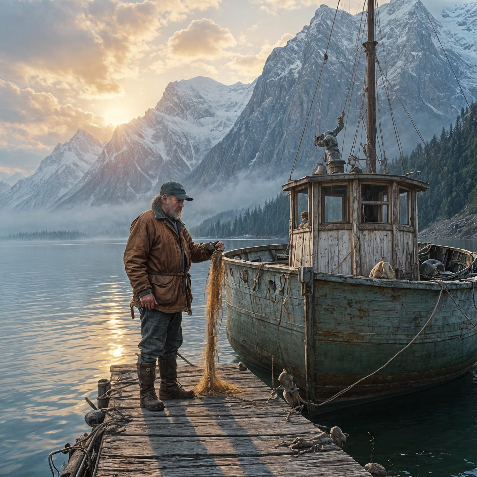 Alaskan Fisherman at Dawn in Bierstadt Style