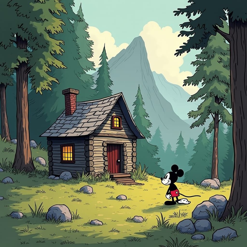 Mountain Shack with Mouse in Early Disney Animation