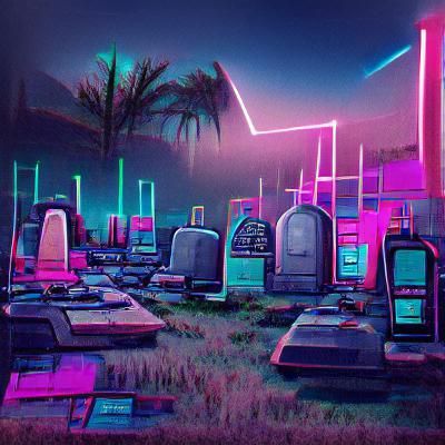 Synthwave Graveyard in Neon Retro Style