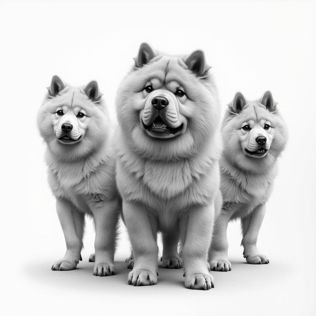 Detailed Pencil Sketch of Three Chow Chow Dogs