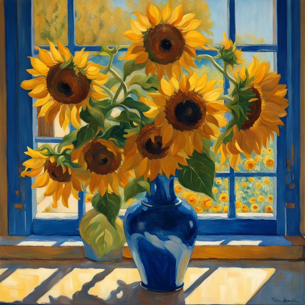 Sunflowers in Provence: A Klimt-Inspired Still Life