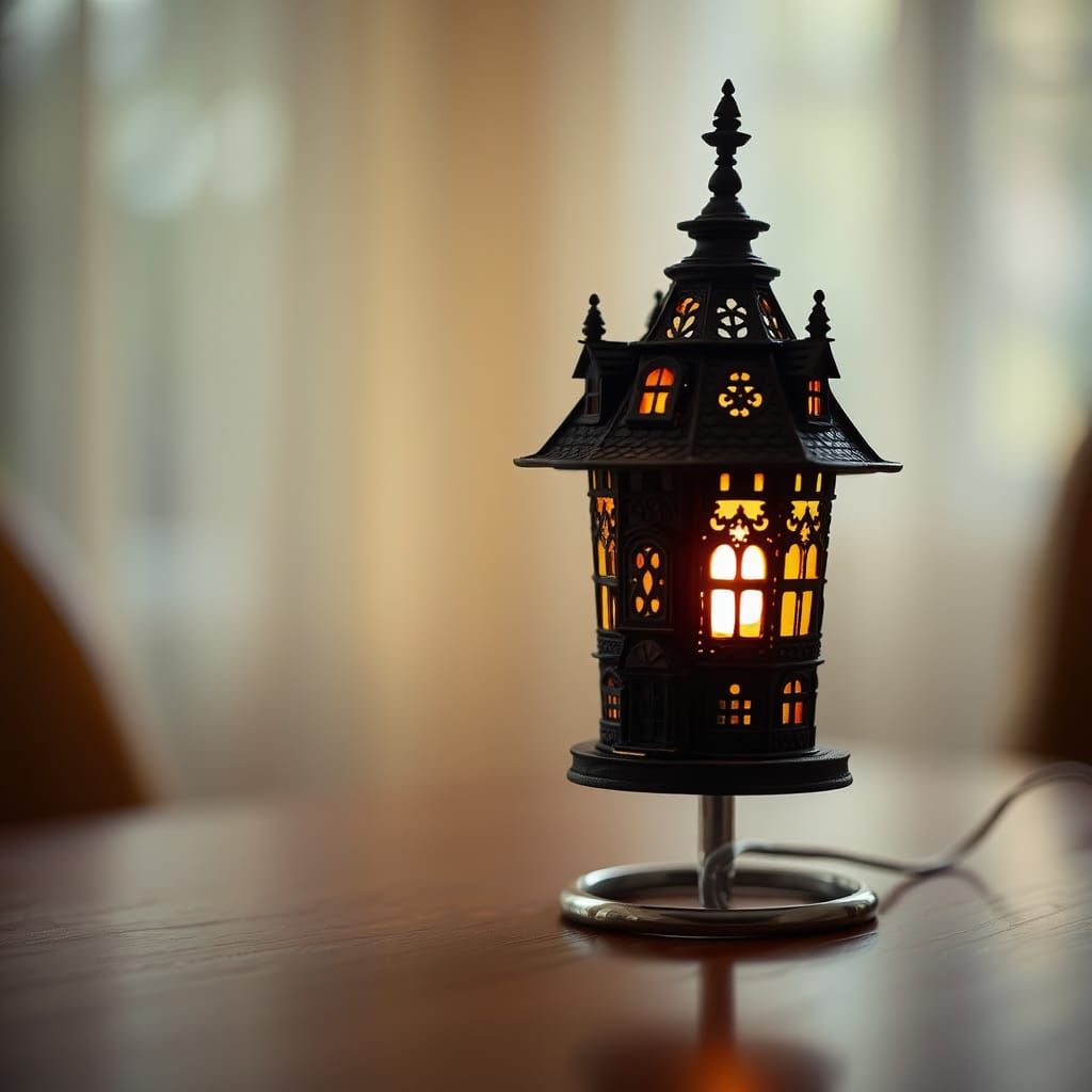 Ornate Haunted Mansion Lamp with Dreamy Bokeh