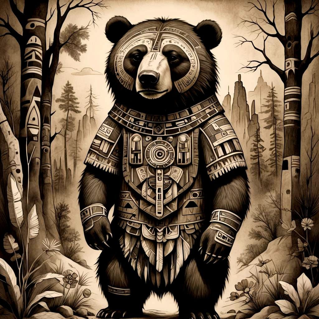 Hopi Honan Bear: Charcoal Storybook Illustration