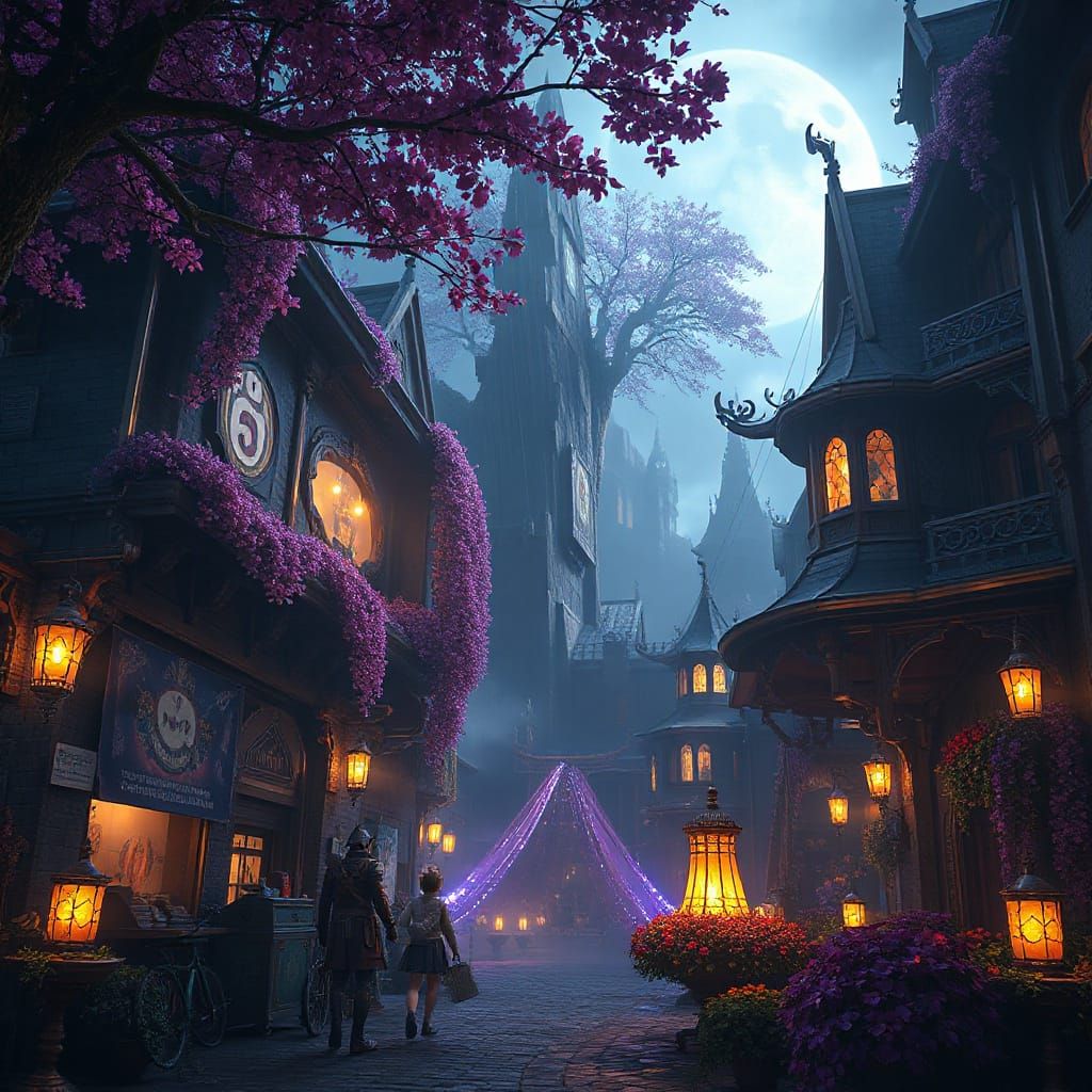 Dark Fantasy Scene with Ornate Art Nouveau Influence