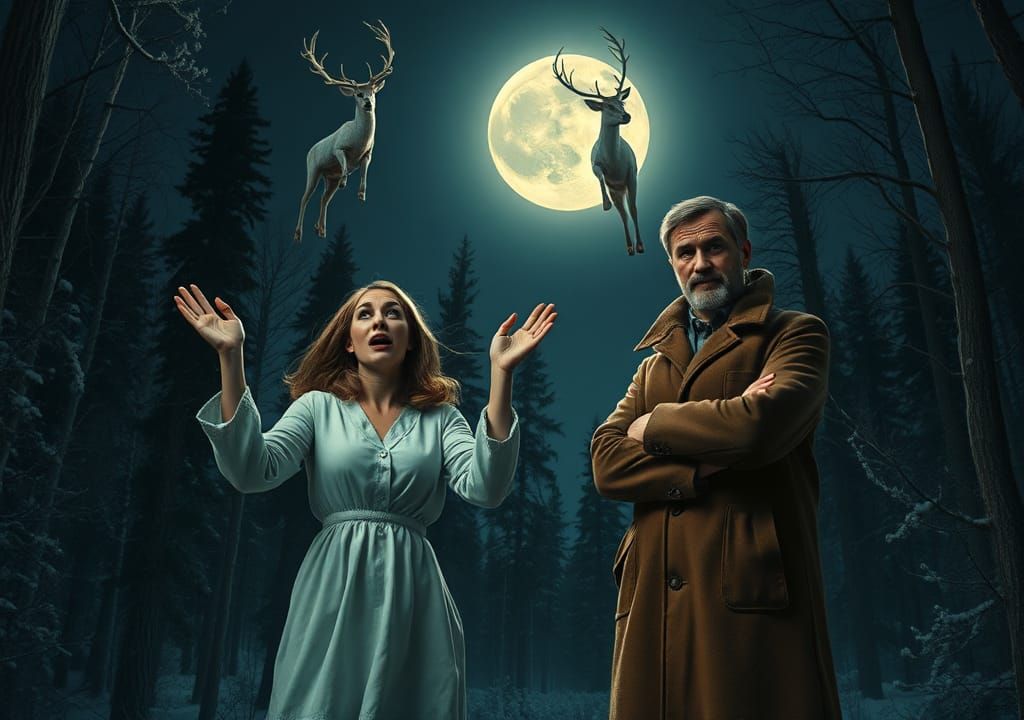 Ethereal Reindeer Descent in Mystical Forest