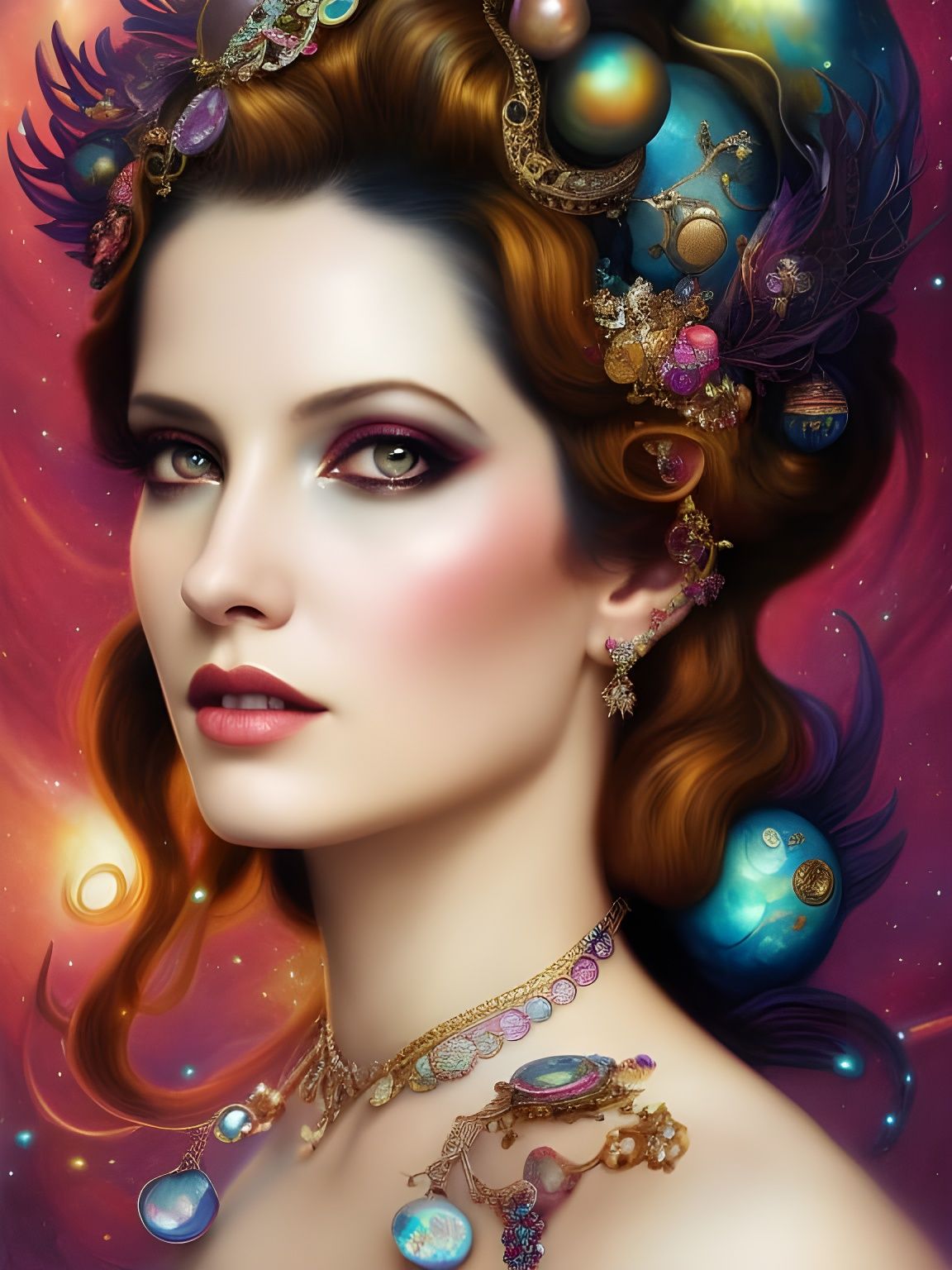 Latina Beauty Goddess with Swirling Ornamentals