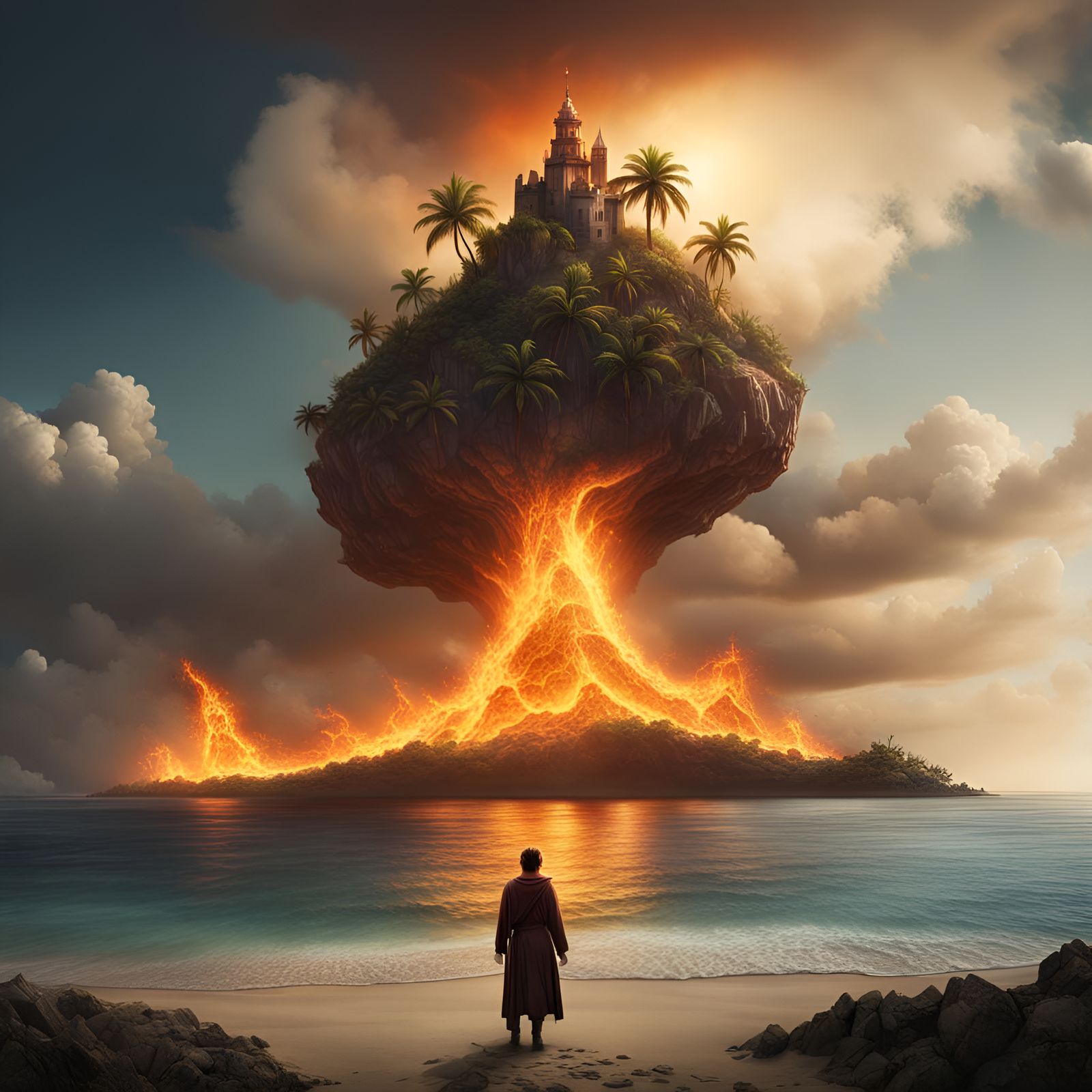 Fiery Spirit Dominates Deserted Island: Digital Matte Painti...
