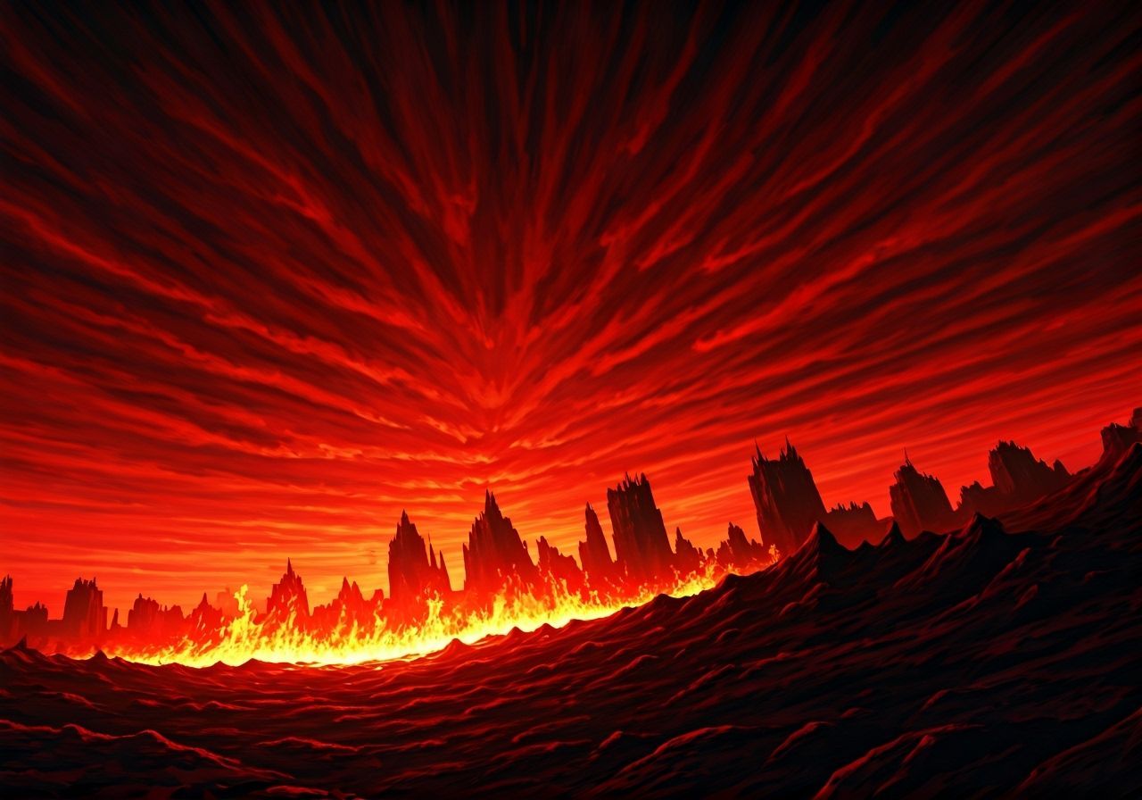 Eerie Fantasy Art: Fire-Red Sky Burns the Ground